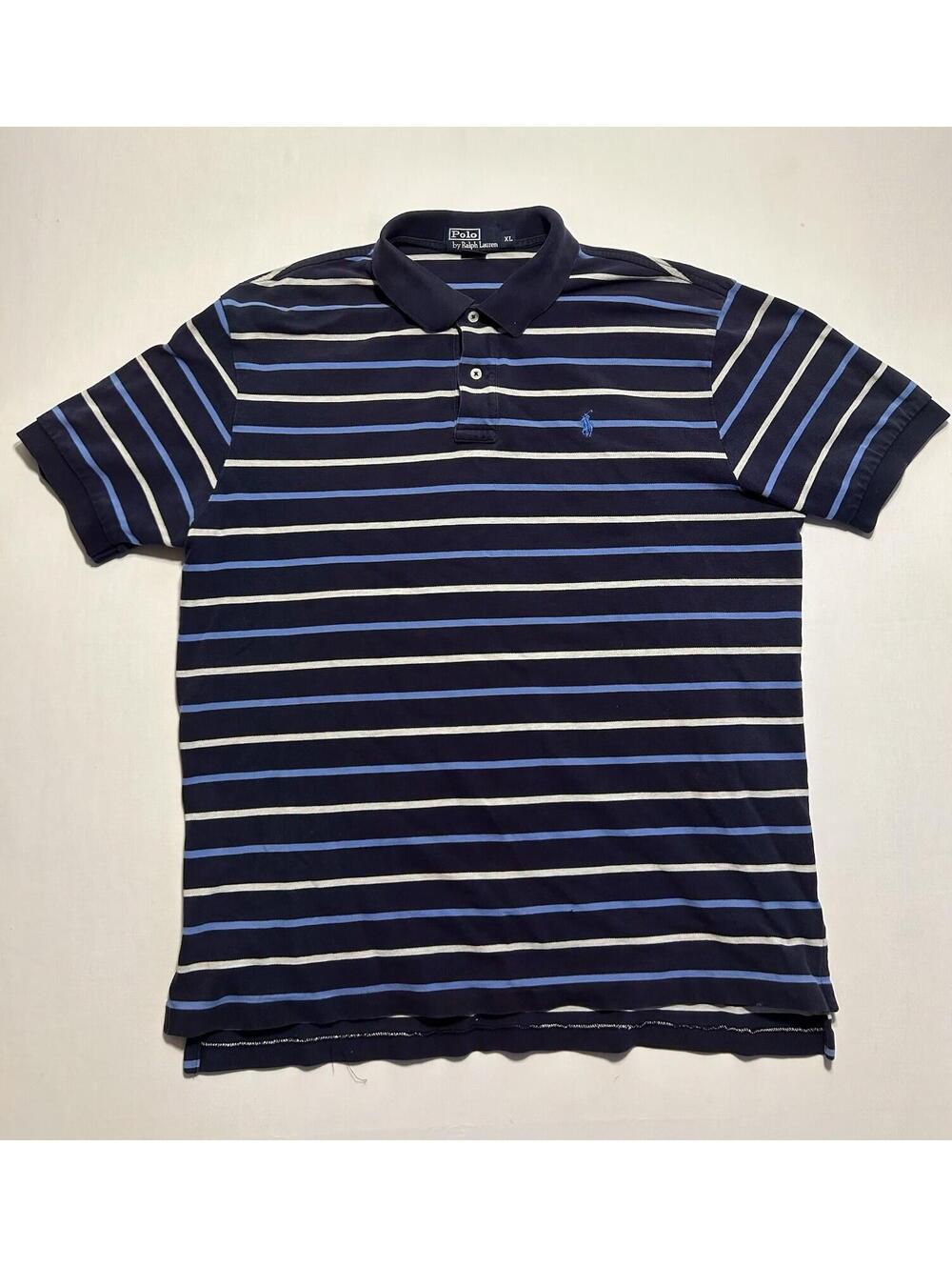 Polo Ralph Lauren Mens Sz XL Blue Stripe Cotton Short Sleeve